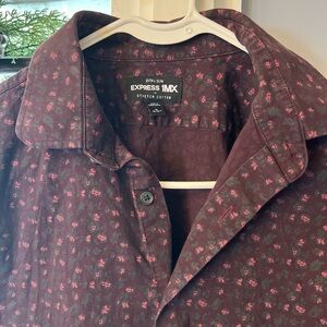 Express Mens 1MX Floral Dress Shirt Slim Fit Stretch Cotton Long Sleeve mauve  M